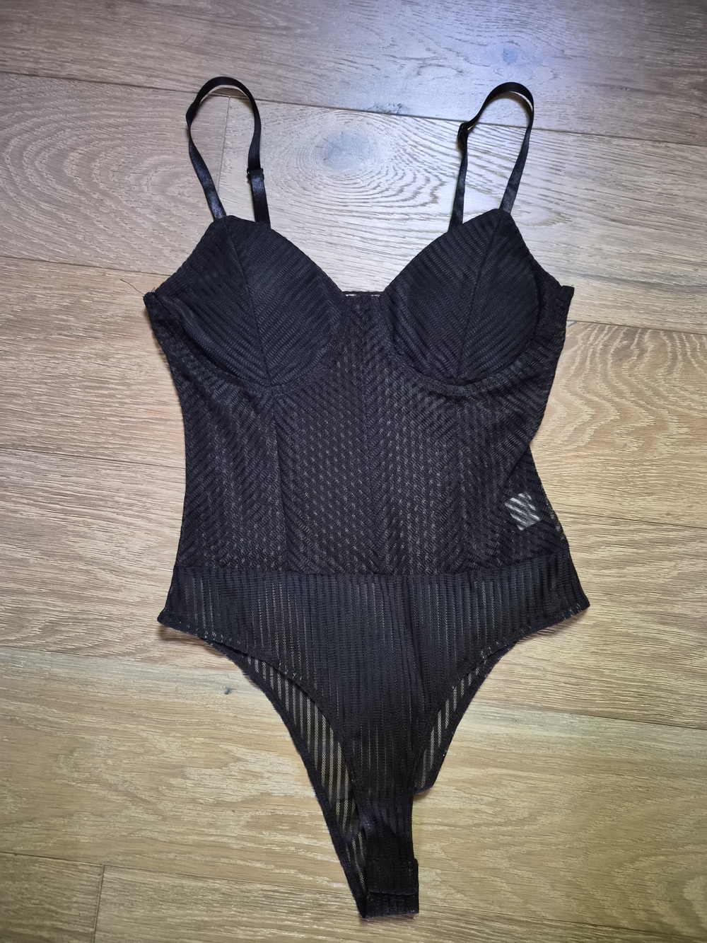 Timing Black Sheer Ribbed Bodysuit with Padding